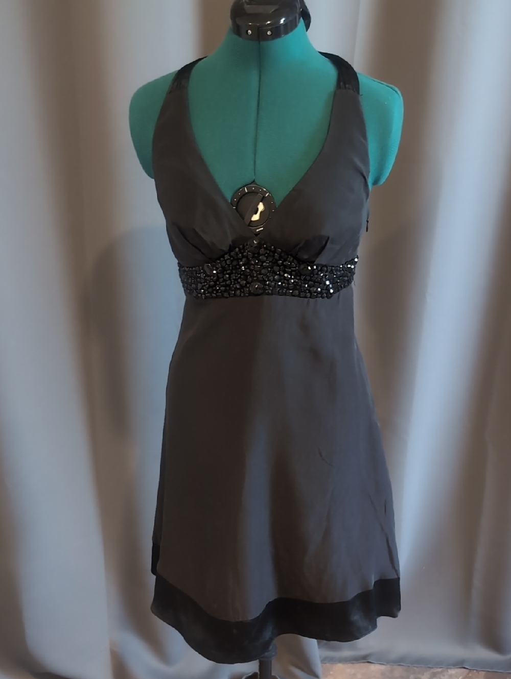 White House Black Market Black Embellished Halter Chemise Dress